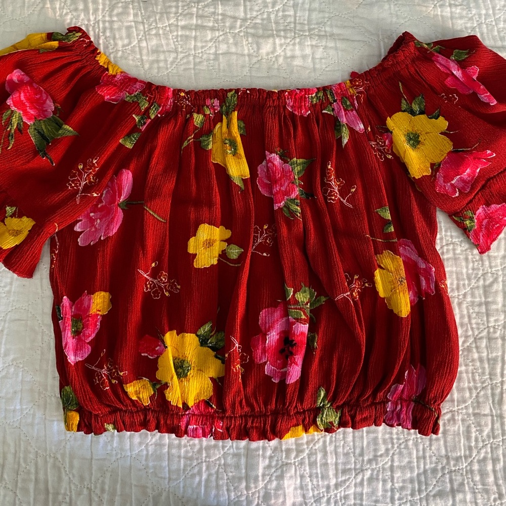 Bleuh Ciel Red Floral Crop Top